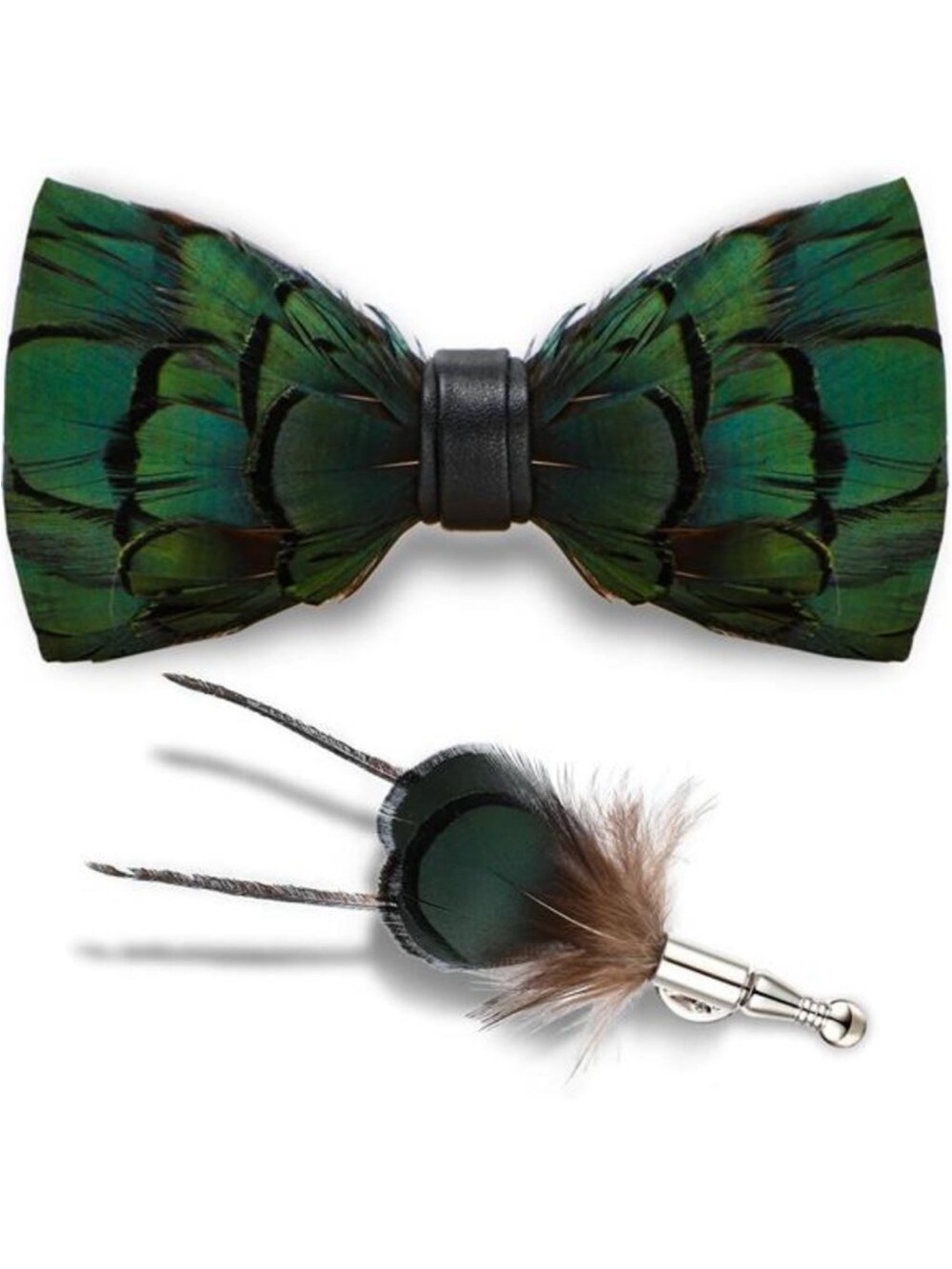 Feather Bow Ties for Men Handmade Pre Tied Bow Tie and Brooch Sets